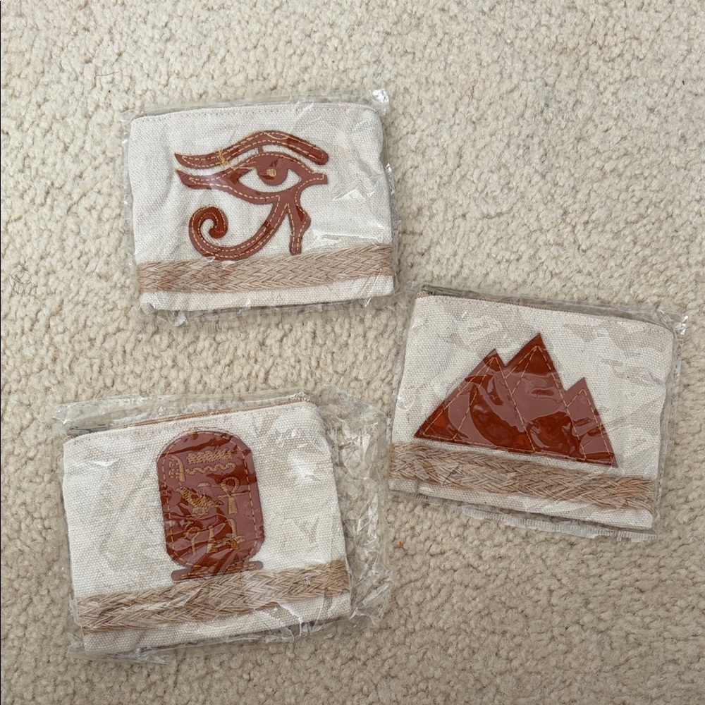 Egyptian Themed beige and Brown zippered pouches